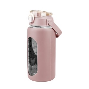 NewHome "64oz Motivational Glass Water Bottle with Time Markers, Straw, Silicone Sleeve & Handle for Gym" Coffee - 1 of 4