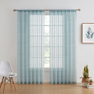 HLC.ME Penelope Faux Linen Textured Privacy Sheer Light Filtering Rod Pocket Curtains Panels, Set of 2