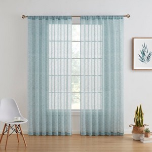HLC.ME Penelope Faux Linen Textured Privacy Sheer Light Filtering Rod Pocket Curtains Panels, Set of 2 - 1 of 4