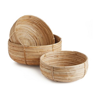 Plum & Post Cane Rattan Low Baskets Set of 3