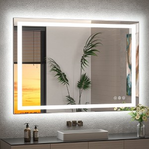 Keonjinn LED Bathroom Vanity Wall Mirror, 3 Color Temperatures Dimmable, Frontlit & Backlit, Double Lights Strips - 1 of 4
