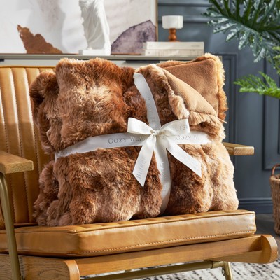 Cozy Bliss Faux Fur Throw Blankets, Plush Fuzzy Soft Thick Bubble Blanket for Sofa, Bedroom, Living Room