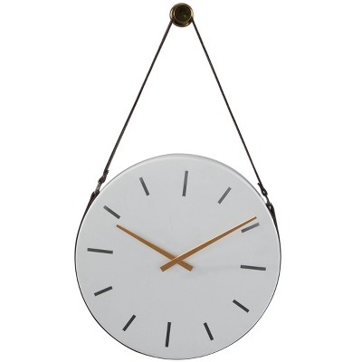 27"x16" Stainless Steel Wall Clock with Leather Hanging Straps - Olivia & May