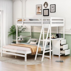 Streamdale Twin over Full Bunk Bed with Built-in Desk and Three Drawers,White - 1 of 4
