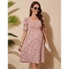 Women's Maternity Dress Square Neck Smocked Waist Puff Sleeve Floral Print Casual Midi Dress - 4 of 4