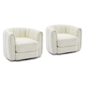 Swivel Barrel Accent Chair 360°, Teddy Fleece Upholstered Armchair with Plush Padding, Round Lounge Chair for Living Room Bedroom - 1 of 4