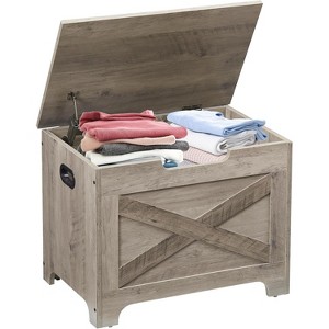 Retro Wooden Storage Chest with 2 Safety Hinges, Loads 300 lb, Easy Assembly, Storage Ottoman Bench for Bedroom Entryway Living Room - 1 of 4