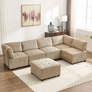 CAVINAS 6-Seater U-Shaped Modular Sectional Sofa,Cloud Couch Sectional with 1 Ottoman,Conversible Chaise Sofa for Living Room - 1 of 4