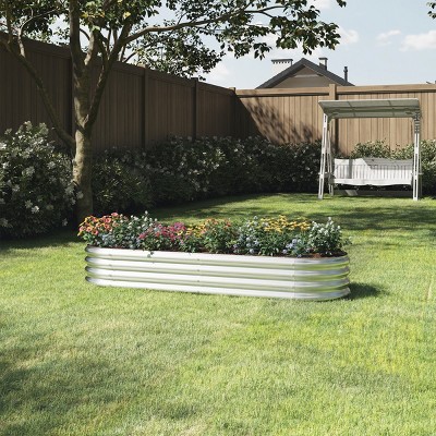 Large Silver Galvanized Steel Raised Garden Bed Planter