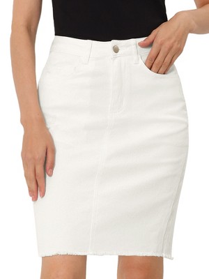 INSPIRE CHIC Women's Basic Distressed High Waist Ripped Hem Washed Jeans Skirt