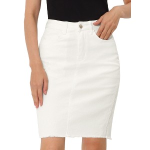 INSPIRE CHIC Women's Basic Distressed High Waist Ripped Hem Washed Jeans Skirt - 1 of 4