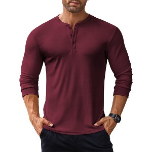 COOFANDY Men's Long Sleeve Henley Shirts Stretch Ribbed T-Shirts Fashion Casual Basic Tops - 1 of 4