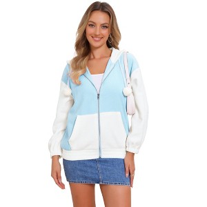 Jess by Meiko Women's Oversized Pom Pom Zipper Hoodie - 1 of 4