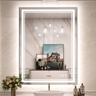 Keonjinn LED Bathroom Vanity Mirror, Front Light & Backlit, 3 Color Temperatures, Anti Fog, Double Lights Strips