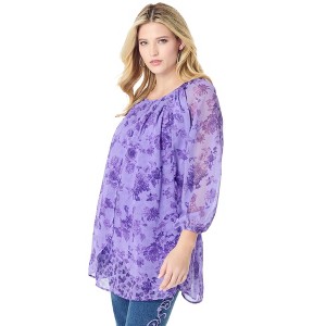 Roaman's Blouson Sleeve Overlay Blouse - 1 of 4