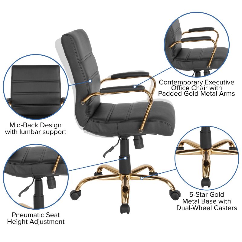 Emma and Oliver Mid-Back Executive Swivel Office Chair with Metal Frame and Arms, 4 of 14