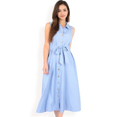 Anna-Kaci Women's Sleeveless Button-Down Midi Dress with Waist Tie and Collared Neckline