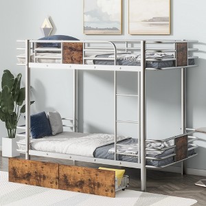 Twin XL over Twin XL Metal Bunk Bed with 2 Storage Drawers, Ladder and Safety Guardrails, Black/Silver-ModernLuxe - 1 of 4