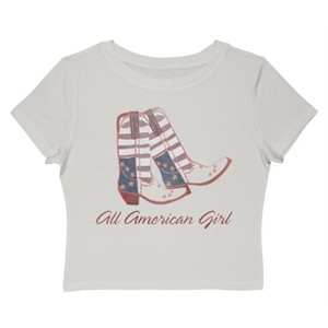 Social Collective Women's All American Girl Americana 4Th Of July Short Sleeve Graphic Cotton Baby Tee - Cloud Dancer XXL - 1 of 4