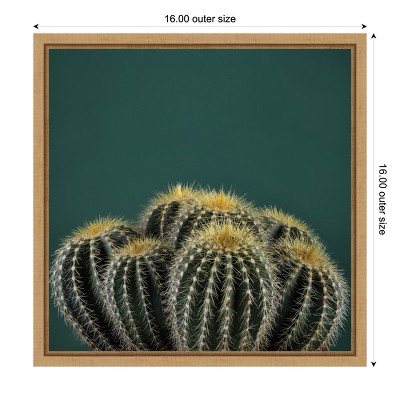 Cactus I Green and Yellow Canvas Wall Art with Maple Frame