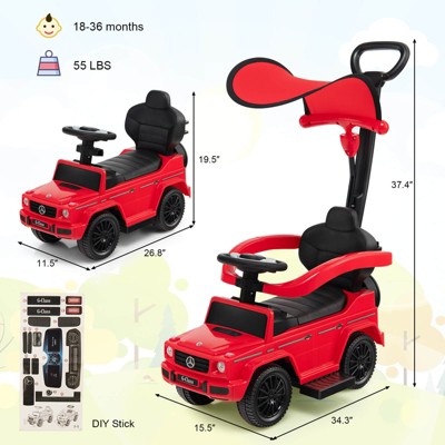 Red Mercedes Benz G350 3-in-1 Ride-On Push Car with Canopy