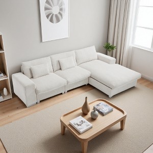 Nordic L-Shaped Flannel Sectional Sofa with Wooden Frame - 1 of 4