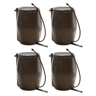 FCMP Outdoor RC4000-BRN 45-Gallon BPA Free Home Rain Water Catcher Barrel, Brown (4 Pack)