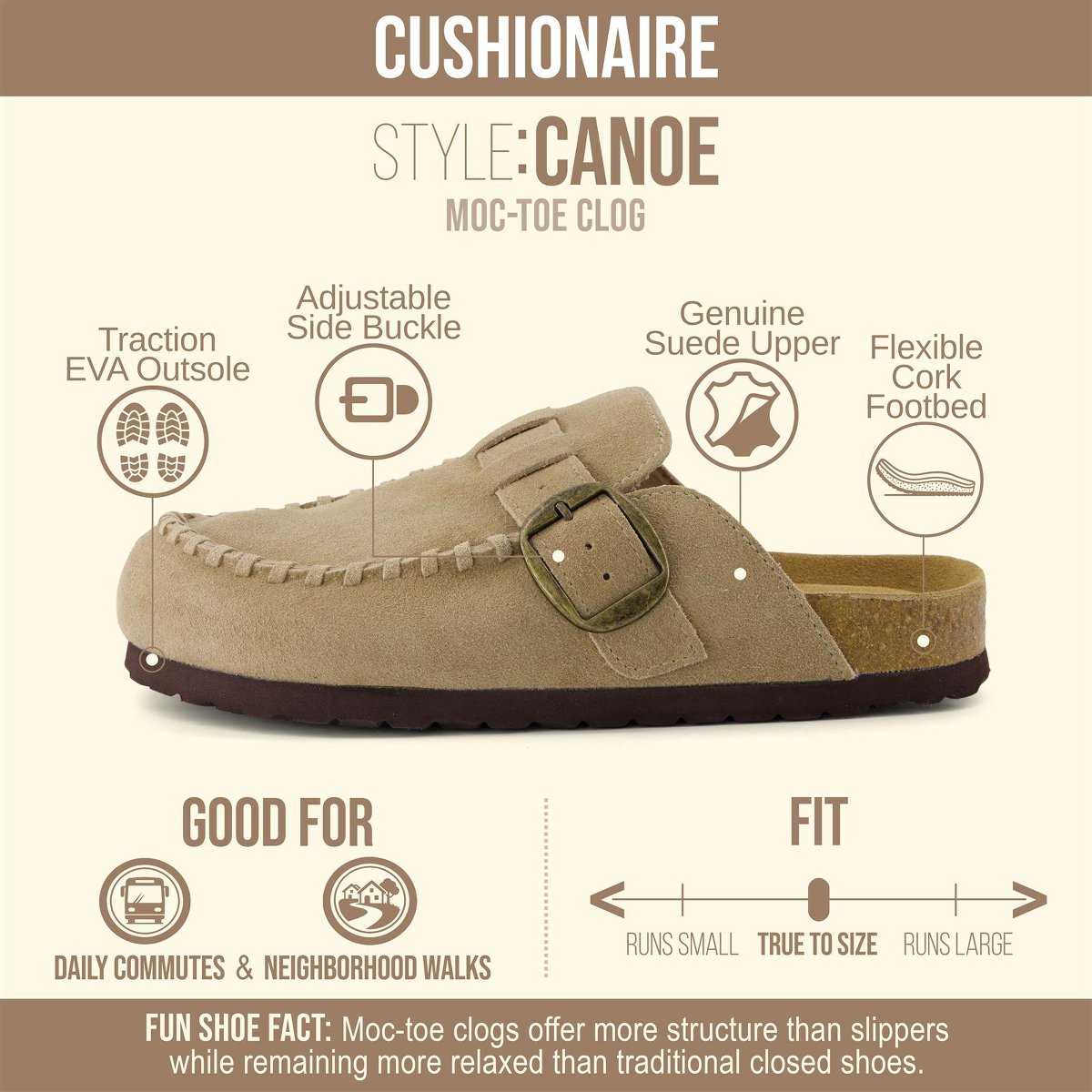 Женские сабо CUSHIONAIRE Canoe Genuine Suede Clogs for Women Footwear with Moc Toe Design –Casual Slip On Womens Shoes, Beige 8 — фото 2