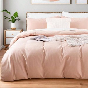 Queen Size Duvet Cover Set, Linen Feel, 100 Washed Cotton, 3 Pieces, Zipper Closure, Dusty Pink - 1 of 4