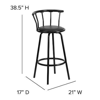 Elegant Crown Back Black Leather Swivel Barstool with Metal Frame