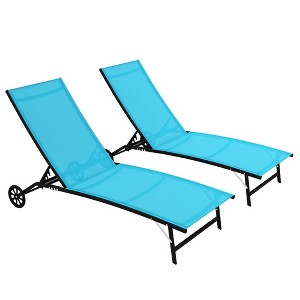 PAGED 2 Piece Chaise Lounge Outdoor Pool Lounge Chairs with Wheels Tanning Chair with Adjustable Backrest for Patio, Backyard - 1 of 4