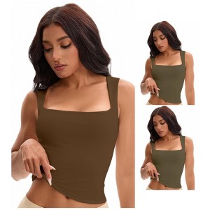 INSPIRE CHIC Women's 3 Pcs Square Neck Plain Back Sleeveless Tank Tops Basic Fitted Camisoles - 1 of 4