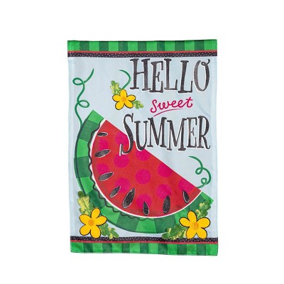 Evergreen Hello Sweet Summer Applique Garden Flag 12 x 18 Inches Indoor Outdoor Decor
