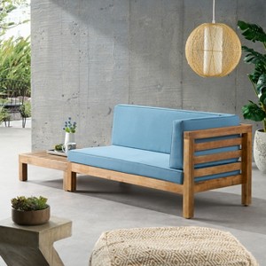 Christopher Knight Home Oana Outdoor Acacia Wood Right Arm Loveseat and Coffee Table Set with Cushion - 1 of 4