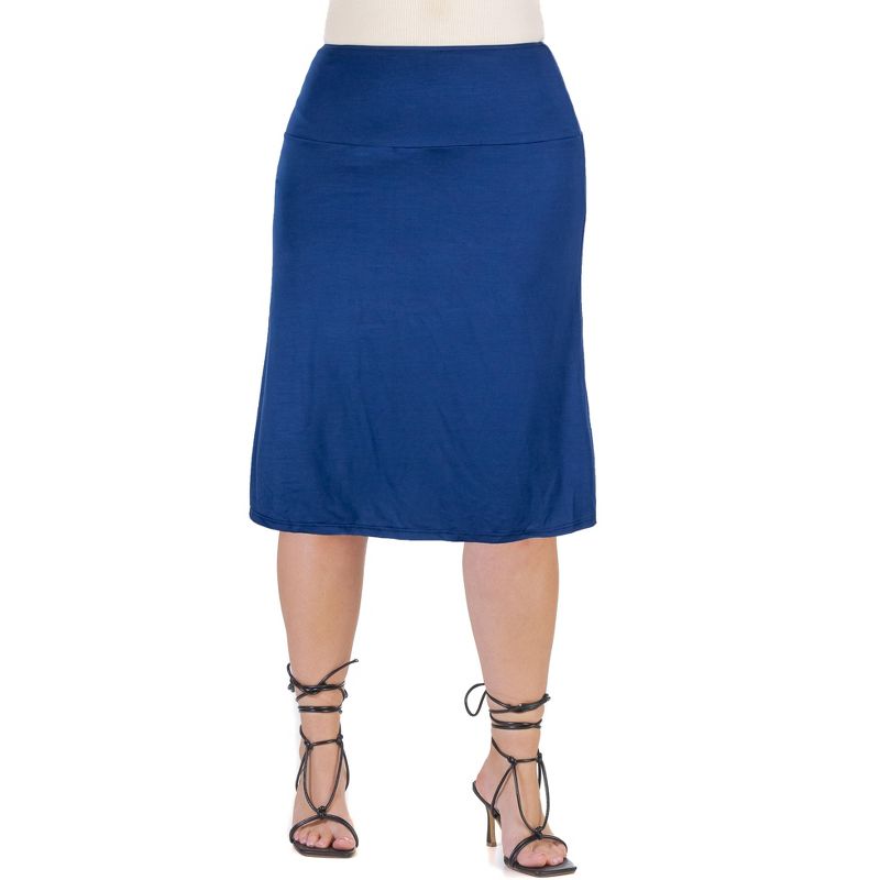 24seven Comfort Apparel A Line Elastic Waist Knee Length Plus size Skirt, 1 of 5