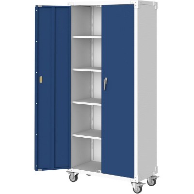 Metal Storage Cabinets with Lock Doors, 71" Tall Steel Garage Storage Cabinet with 2 Doors & 4 Shelves for Garage Home Office, Blue
