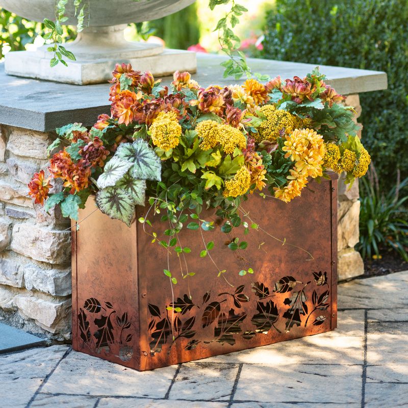 Rust Finished Outdoor Planter with Laser Cut Artwork, Fall Leaves, 2 of 3