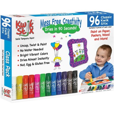 Kwik Stix Solid Tempera Paints, Original Size, Assorted Colors, Set of 96