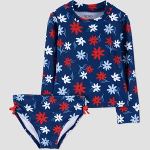 Carter's Just One You® Toddler Girls' 4th of July Long Sleeve Floral Rash Guard Set - Red/White/Blue - 1 of 3