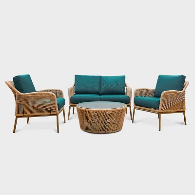 Terrell 4pc Wicker Patio Seating Set - Teal - Leisure Made