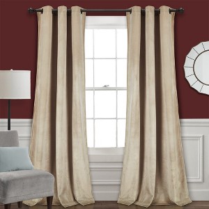 Home Boutique Prima Velvet Solid Light Filtering Window Curtain Panels Wheat 38X84 Set - 1 of 1