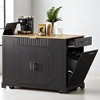 Fluted Kitchen Island Cart Cabinet, USB & Type-C Ports, 3 Drawers, Rubber Wood Top, Rolling Storage Cabinet,Kitchen and Dining Cabinets - 2 of 4