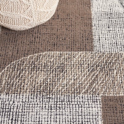 Ivory and Gray Hand-Tufted Wool Abstract Area Rug, 5' x 8'