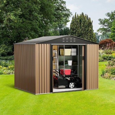 8 X 6 FT Shed Outdoor Storage Shed Metal Garden Shed with Lockable Doors, Waterproof and Anti-UV, Slooping Roof Tool Shed for Backyard, Patio