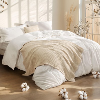 5-Piece Comforter Set with Cotton Waffle Throw Blanket