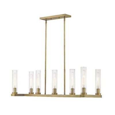 Beau 44" Rubbed Brass Glass Island Pendant Light