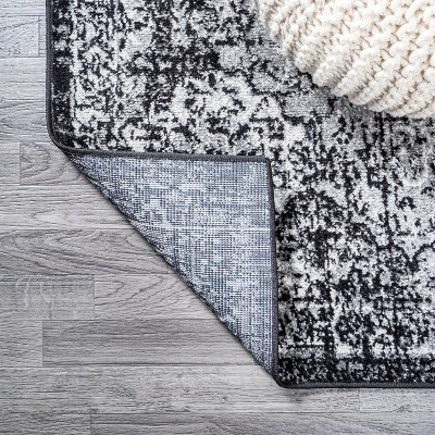 Modern Boho Persian Trellis Rug in Black and Ivory - Easy Clean