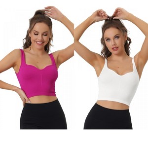 Allegra K Women's Slim-Fit Ribbed Workout Sleeveless Plunge Sports Camisoles 2 Packs - 1 of 4