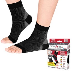Skineez Medical Grade Compression Plantar Fasciitis Ankle Sleeve 30-40mmHg, Black/Gray, Small - X Large Sizes, 1 Pair - 1 of 4
