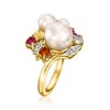 Ross-Simons 4-9mm Cultured Pearl and .62 ct. t.w. Multi-Gemstone Ring in 18kt Gold Over Sterling - 3 of 4